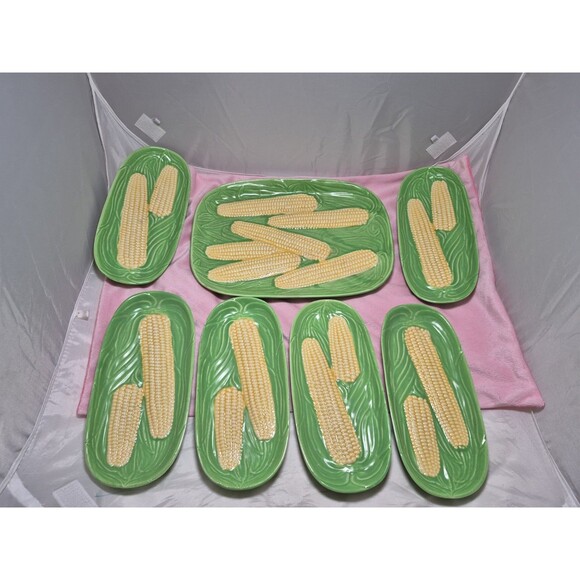 Set of Vintage Glazed Ceramic Corn on the Cob Plates 🌽 Japan - Picture 1 of 11